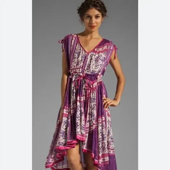 Free people rose garden dress in violet combo XS boho purple pink handkerchief - Picture 1 of 5